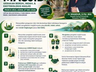 Kemenag RI Terbitkan Surat Edaran Geber Masjid Pasca Idul Adha 2026, Kakanwil Sultra Ajak Masjid dan Musala Jaga Kebersihan Lingkungan